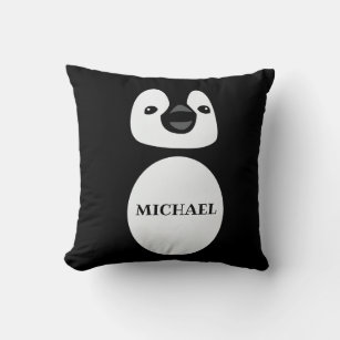 Cute Penguin Monogram Name in Black and white Cushion