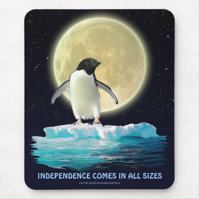 Cute PENGUIN & MOON Fun Motivational Mousepad (Front)