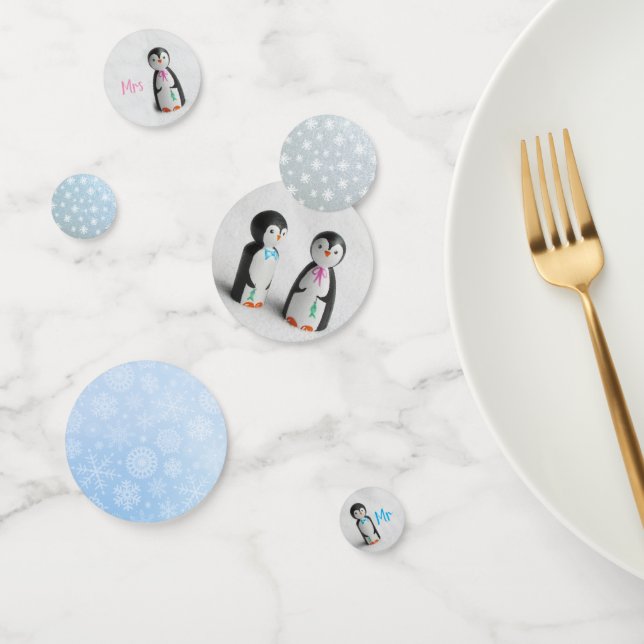 Cute Penguin Mr & Mrs Winter Wedding Confetti (Group)
