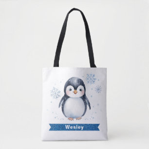 Cute Penguin Name Kids Tote Bag