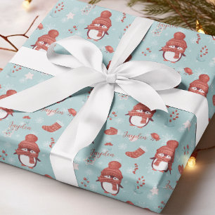 Cute Penguin Name Personalised Wrapping Paper