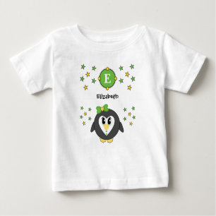 Cute penguin name stars yellow green baby T-Shirt