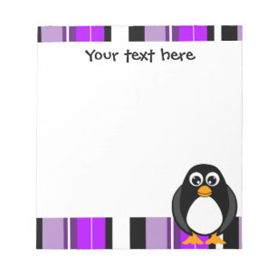 Cute Penguin Notepad - Purple Stripe