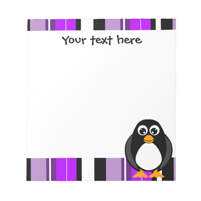 Cute Penguin Notepad - Purple Stripe (Front)