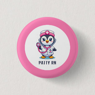 Cute Penguin Nurse Pink Stethoscope Custom 3 Cm Round Badge