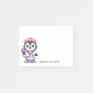 Cute Penguin Nurse Pink Stethoscope Custom 4x4 Post-it Notes