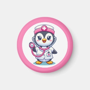 Cute Penguin Nurse Pink Stethoscope  Magnet