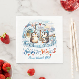 Cute Penguin Nurse Watercolor Personalised Name Napkin