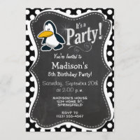 Cute penguin on Black and White Polka Dots