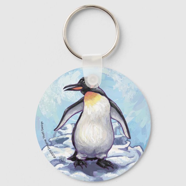 Cute Penguin on Blue Key Ring (Front)