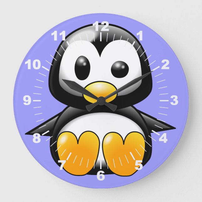 Cute Penguin on Blue  Wall Clock (Front)