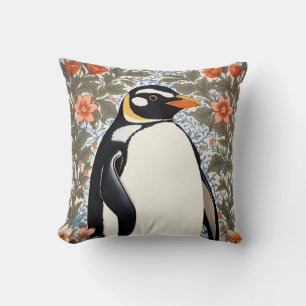 Cute Penguin On Colorful Elegant Floral Background Cushion