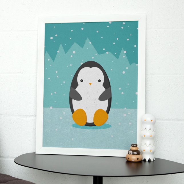 Cute Penguin on ice Blue Winter Cartoon Poster (Creator Uploaded)