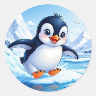 Cute Penguin On Ice For Winter Lovers Classic Round Sticker