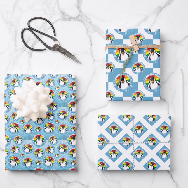 Cute Penguin on Rainbow Flag Background Wrapping Paper Sheet (Front)