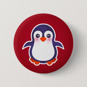 Cute Penguin On Red Background Illustration 6 Cm Round Badge