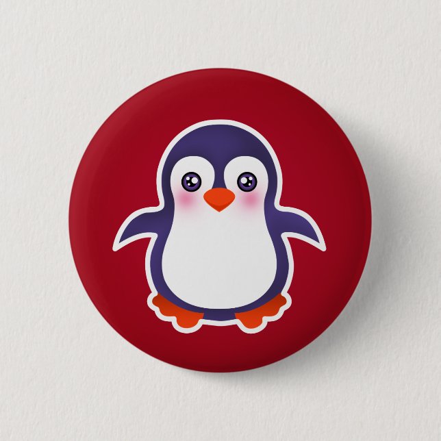 Cute Penguin On Red Background Illustration 6 Cm Round Badge (Front)