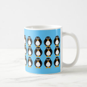 Cute Penguin Owl Cartoon Blue and White Mug
