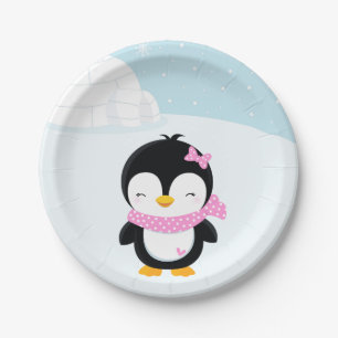 Cute penguin paper plate