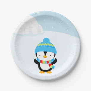 Cute penguin paper plate