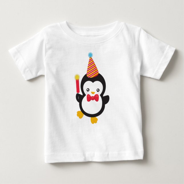 Cute Penguin, Party Hat, Firecracker, Bow Tie Baby T-Shirt (Front)