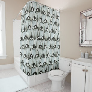 Cute Penguin Pattern Black and White Shower Curtain