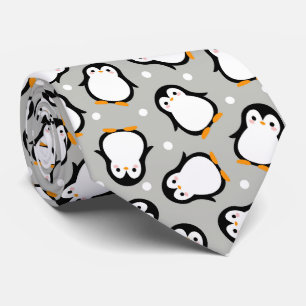 Cute penguin pattern grey pattern tie