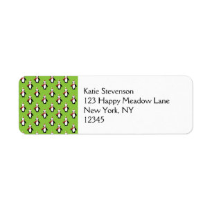 Cute Penguin Pattern on Green Background Return Address Label