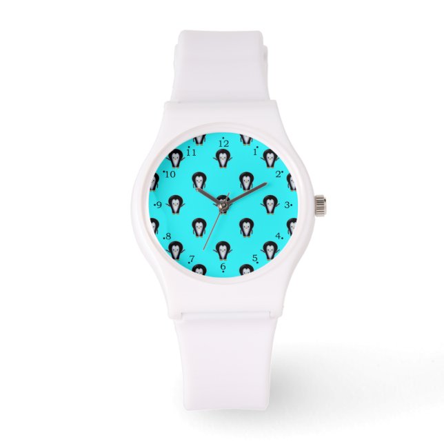 Cute Penguin Pattern on Turquoise Watch (Front)