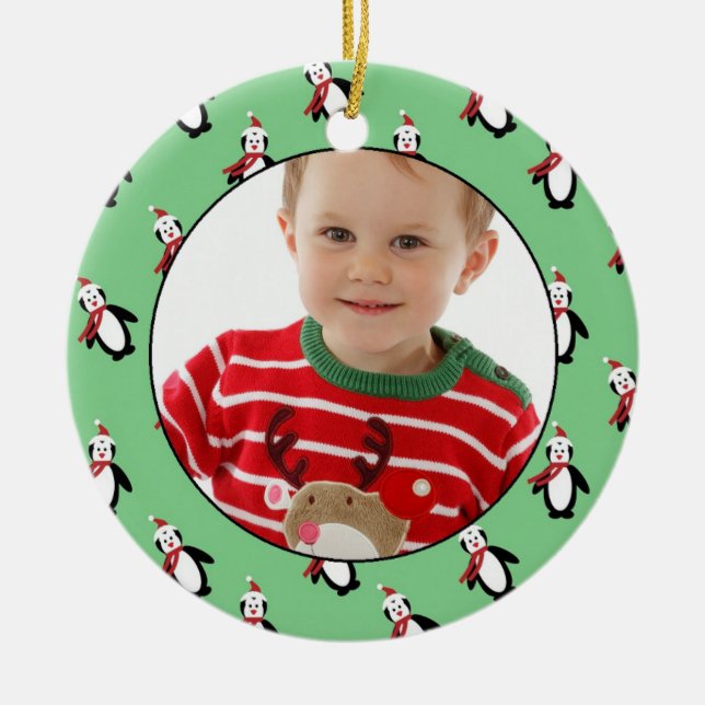 Cute Penguin Pattern Photo Frame Ceramic Ornament (Front)