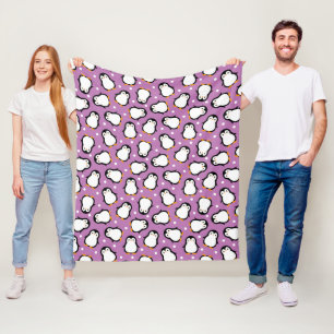 Cute penguin pattern Purple pattern Fleece Blanket