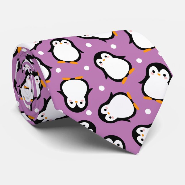 Cute penguin pattern Purple pattern Tie (Rolled)