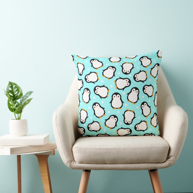 Cute penguin pattern turquoise pattern cushion (Chair)