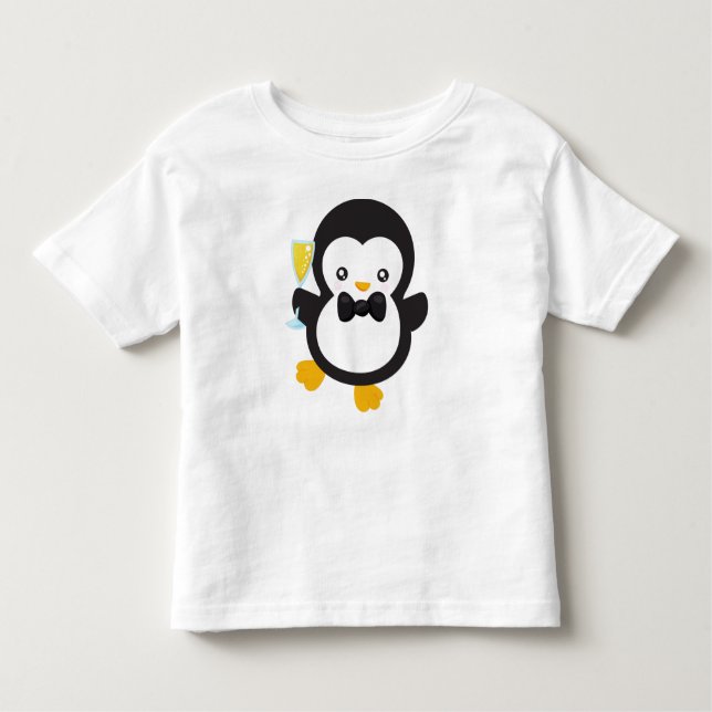 Cute Penguin, Penguin With Champagne, Party Toddler T-Shirt (Front)