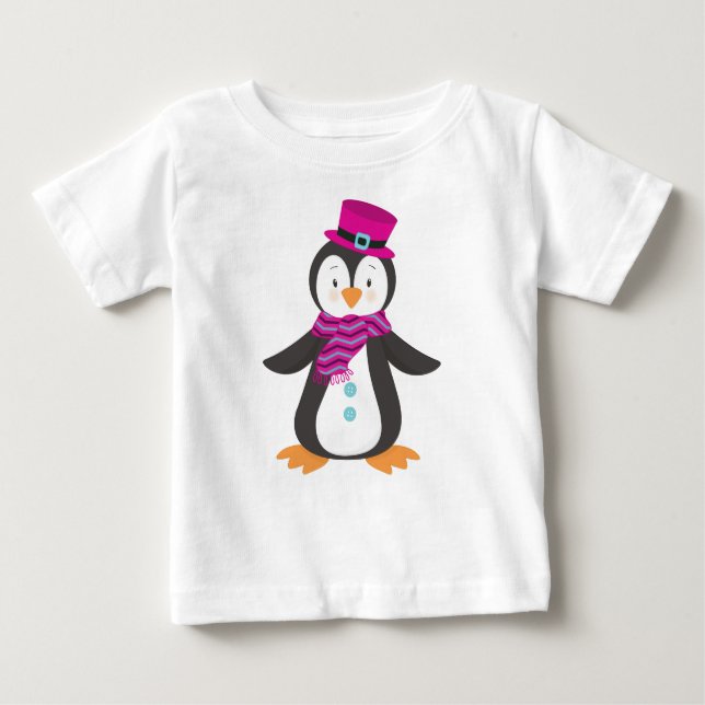 Cute Penguin, Penguin With Hat, Penguin With Scarf Baby T-Shirt (Front)