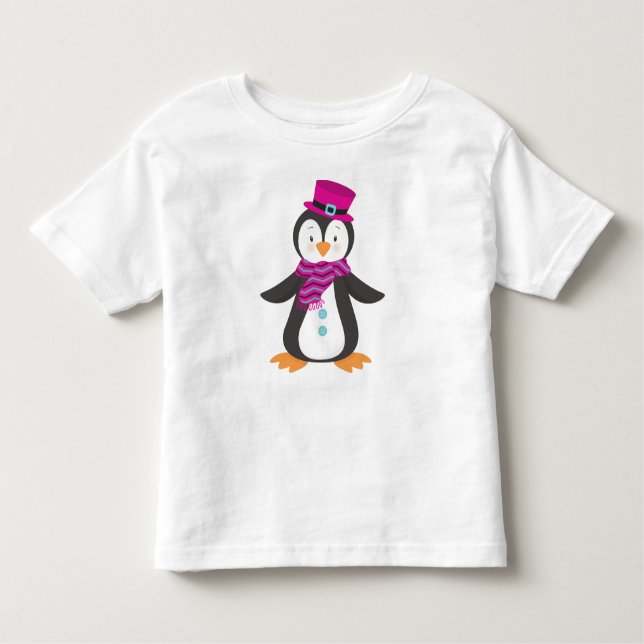 Cute Penguin, Penguin With Hat, Penguin With Scarf Toddler T-Shirt (Front)