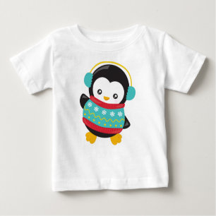 Cute Penguin, Penguin With Sweater, Ear Muffs Baby T-Shirt