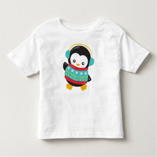 Cute Penguin, Penguin With Sweater, Ear Muffs Toddler T-Shirt