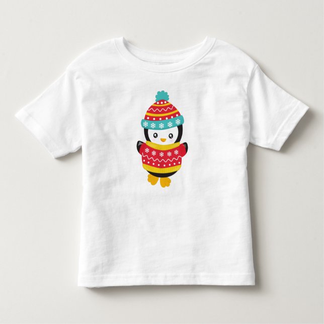 Cute Penguin, Penguin With Sweater, Hat Toddler T-Shirt (Front)