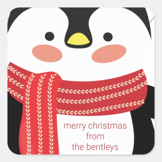 Cute Penguin Personalised Christmas Gift Stickers (Front)