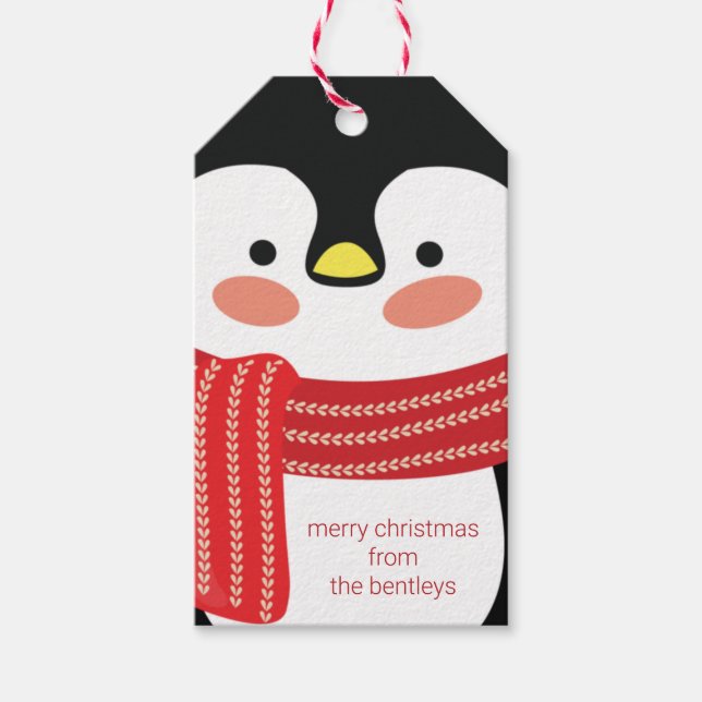 Cute Penguin Personalised Christmas Gift Tags (Front)