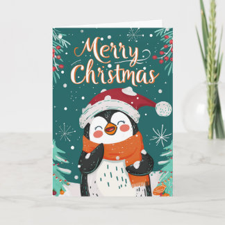 Cute Penguin Personalised Christmas Holiday Card