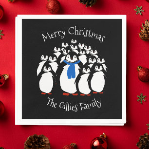 Cute Penguin Personalised Christmas Napkins