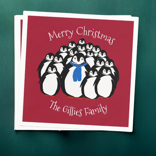Cute Penguin Personalised Christmas Napkins (Creator Uploaded)