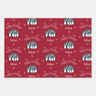Cute Penguin Personalised Christmas Wrapping Paper Sheet