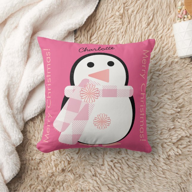 Cute Penguin Personalised Merry Christmas Cushion (Blanket)