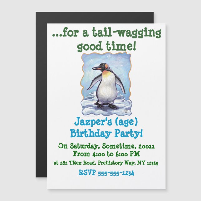 Cute Penguin Personalised Party Magnetic Invitation (Front/Back)