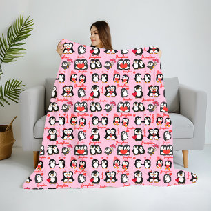 Cute Penguin Personalized Name Love Fleece Blanket