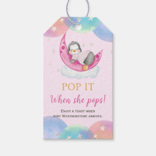 Cute Penguin Pink Baby Shower Pop It When She Pops Gift Tags
