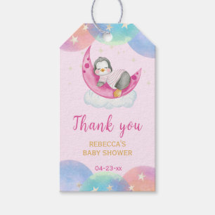 Cute Penguin Pink Baby Shower Thank You Gift Tags